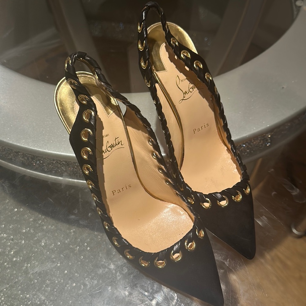 Christian Louboutin Black Suede Ostri Slingback Pumps size 39